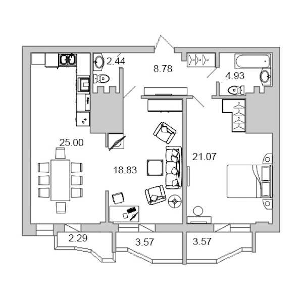 Двухкомнатная квартира в Л1: площадь 85.6 м2 , этаж: 24 – купить в Санкт-Петербурге